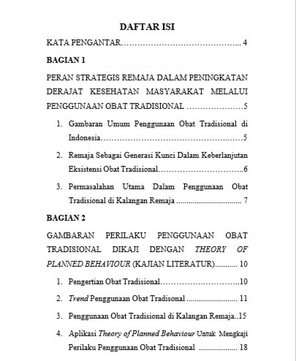 Monograf ; Analisis Perilaku Penggunaan Obat Tradisional Di Kalangan Remaja (Aplikasi Theory Of Planned Behaviour) daftar isi