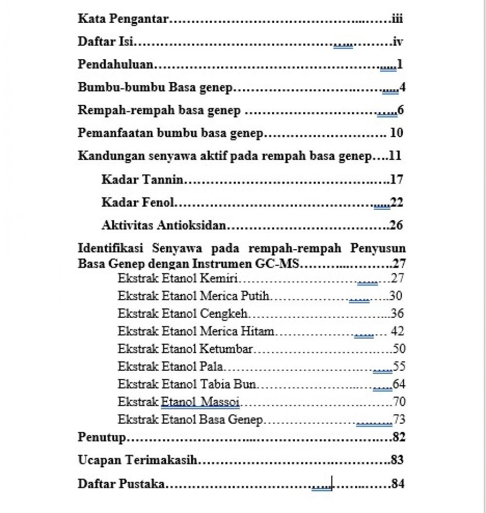Senyawa Fitokimia Bumbu Basa Genep (1) daftar isi