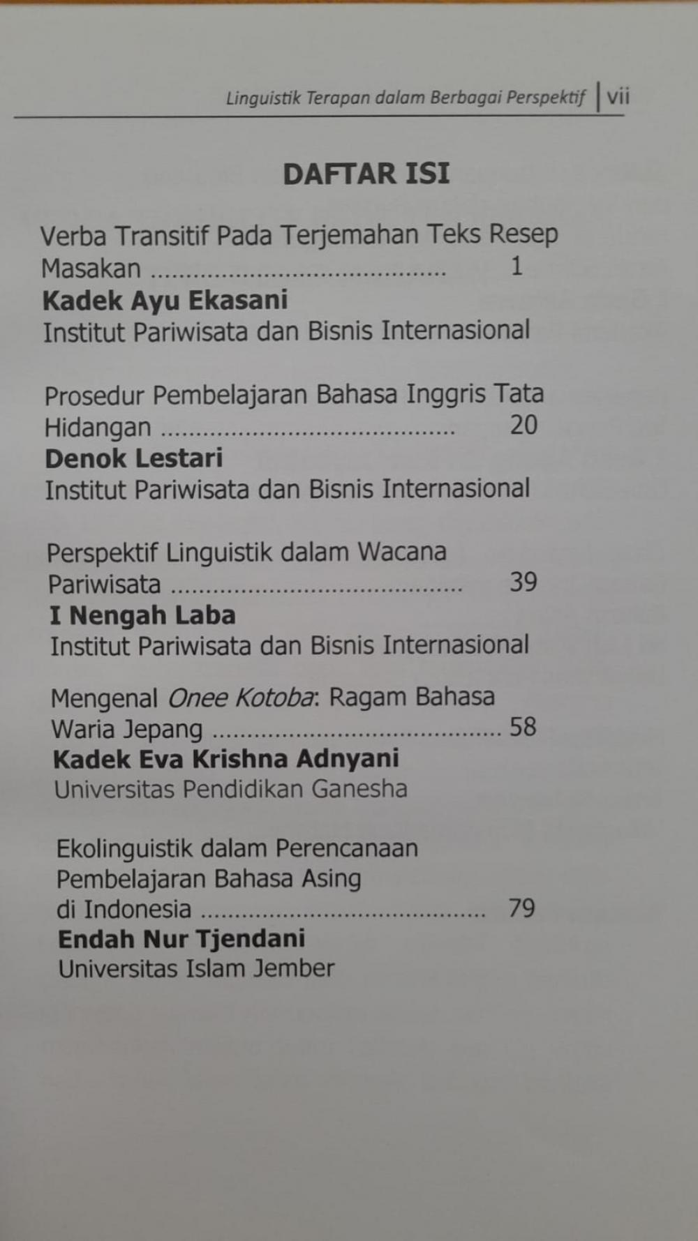 Linguistik Terapan dalam Berbagai Perspektif daftar isi