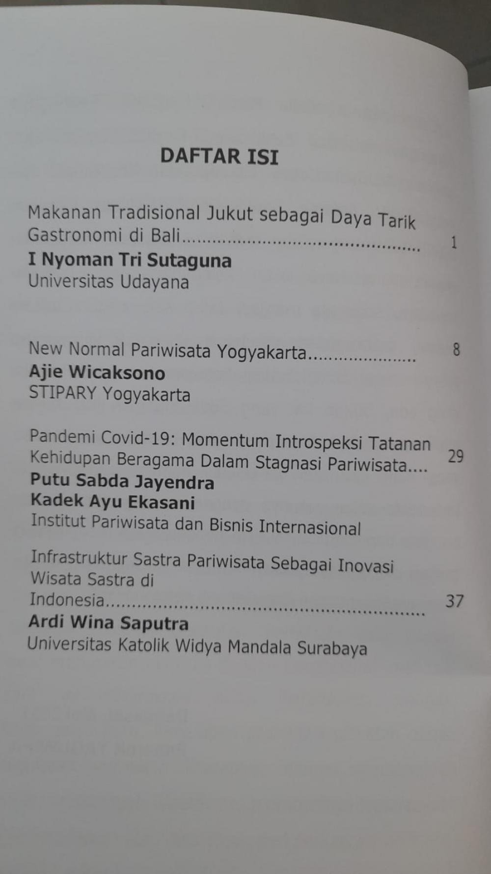 Pariwisata di Masa dan Pasca Covid-19 daftar isi