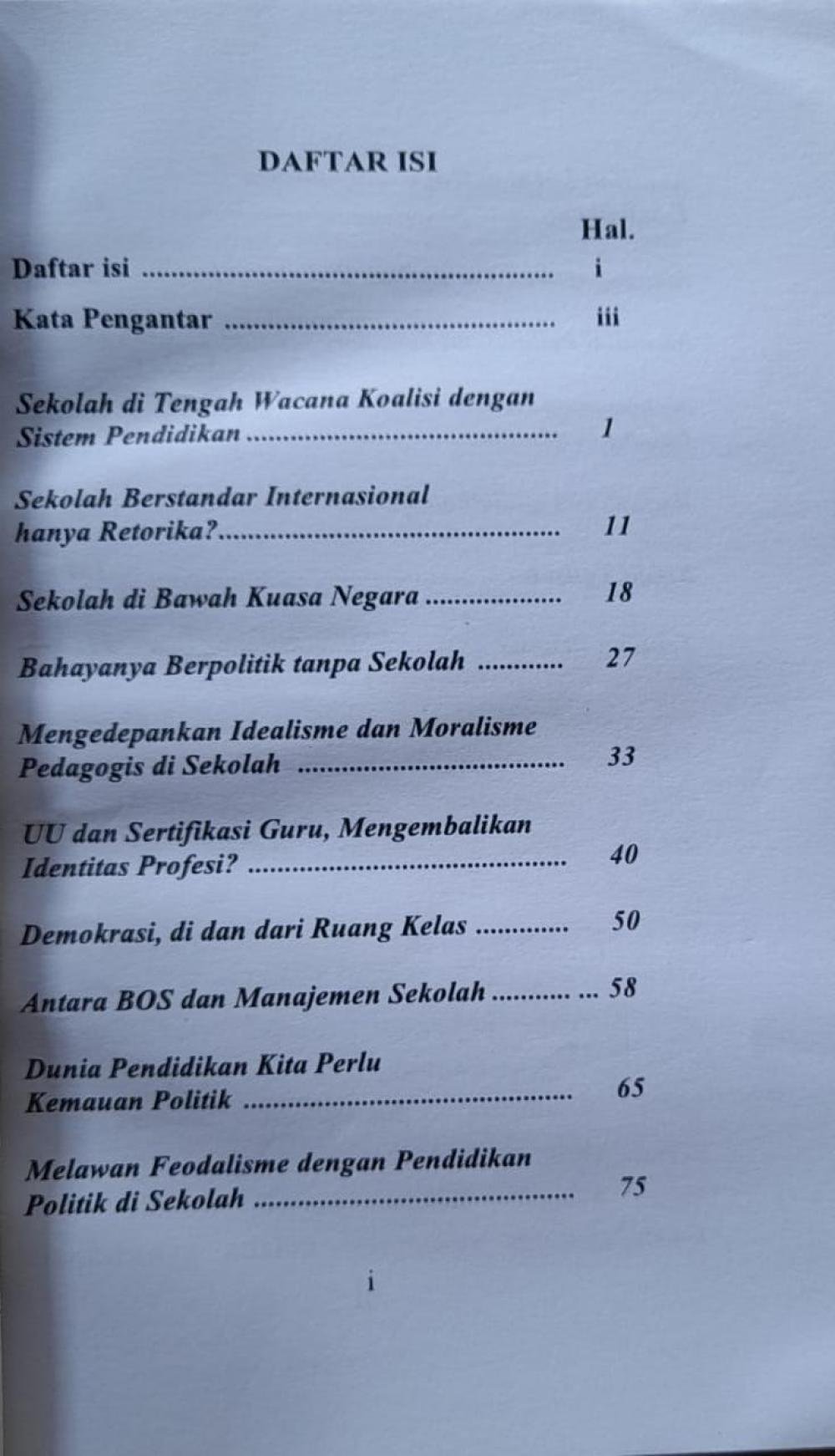 Sekolah di Bawah Kuasa Negara daftar isi