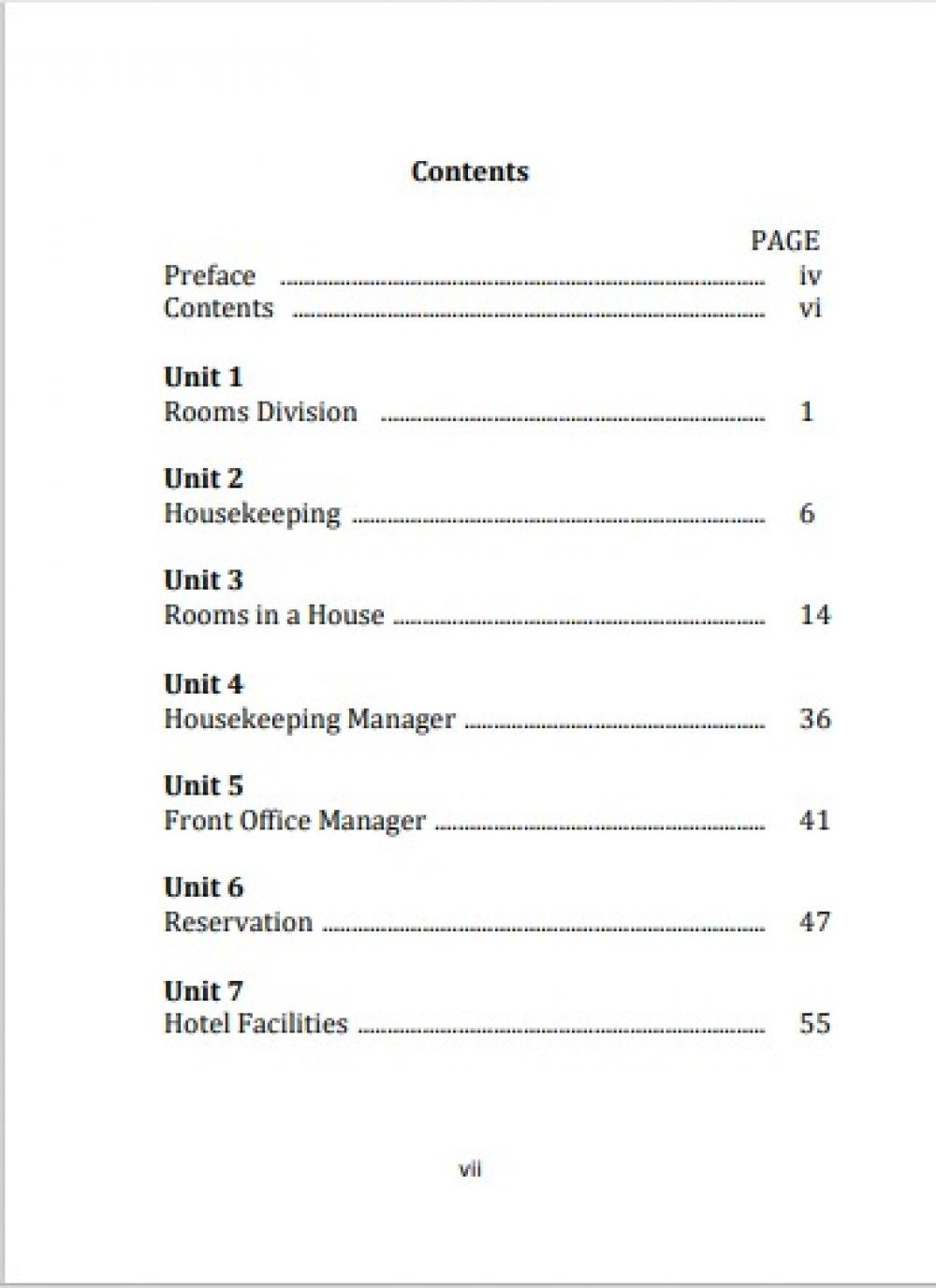 English for Room Division Managers daftar isi