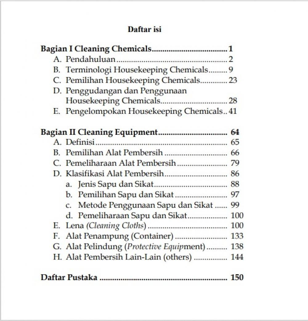HOUSEKEEPING  CLEANING CHEMICAL &  EQUIPMENT daftar isi